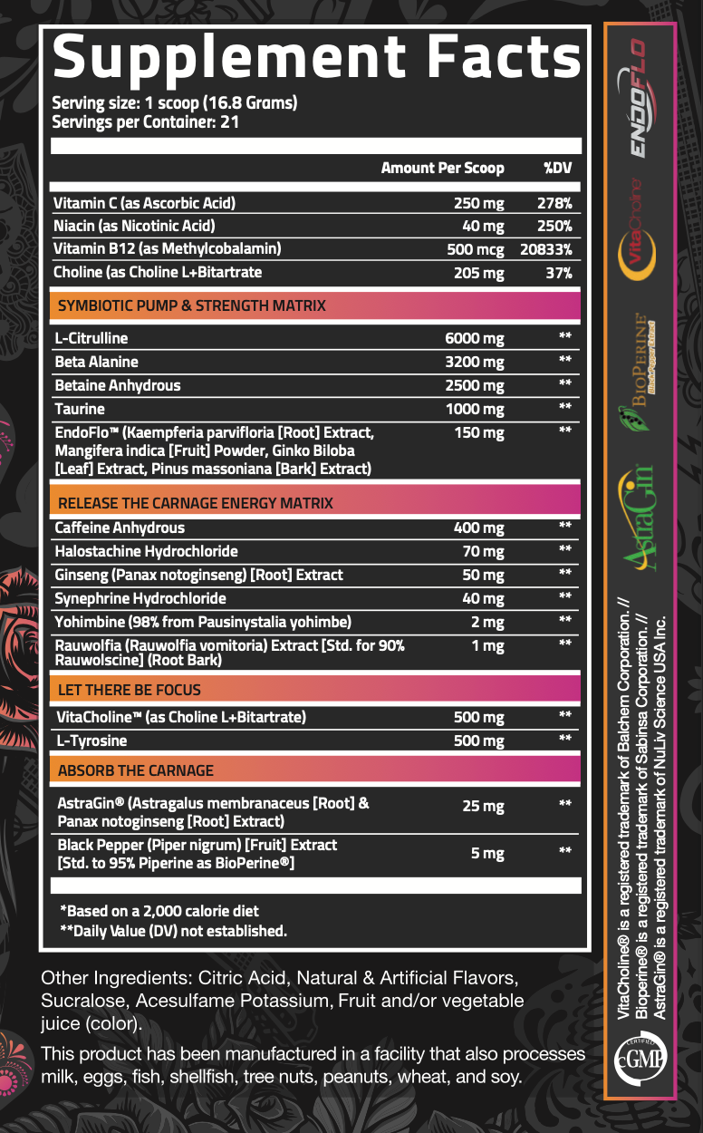 nutrifitt carnage pre workout nutrition facts