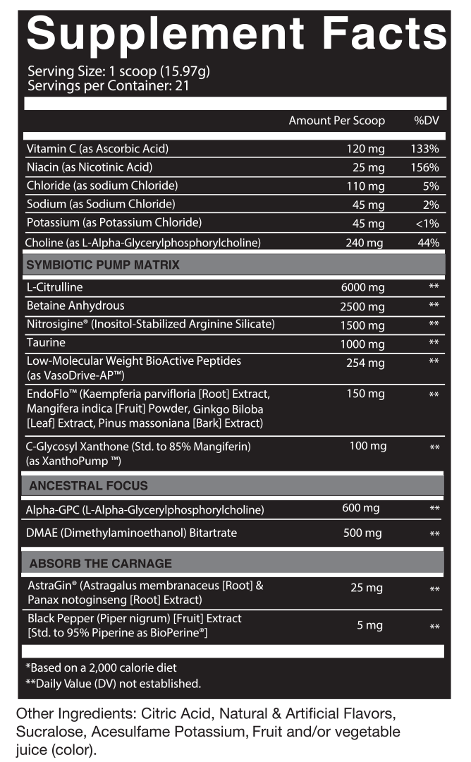 nutrifitt carnage non stim pump nutrition facts